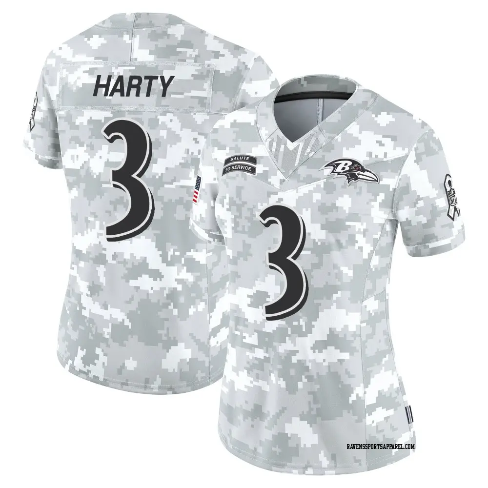 Limited Arctic Camo Women's Deonte Harty Baltimore Ravens 2024 Salute to Service Jersey