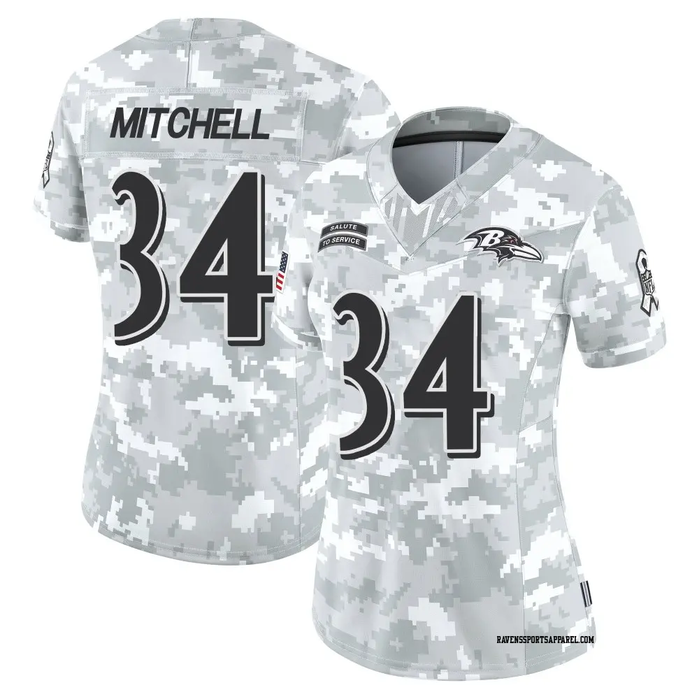 Limited Arctic Camo Women's Keaton Mitchell Baltimore Ravens 2024 Salute to Service Jersey