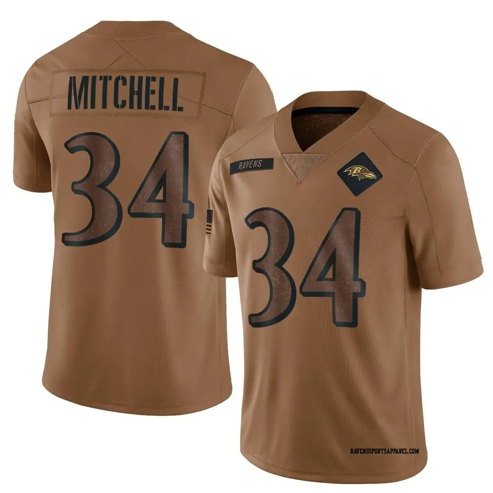 Limited Brown Youth Keaton Mitchell Baltimore Ravens 2023 Salute To Service Jersey